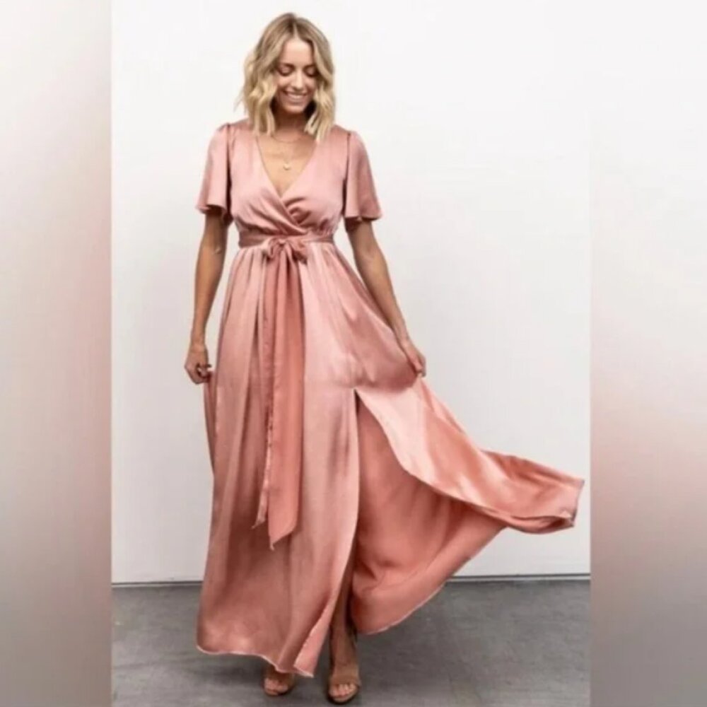 Baltic Born Sicily Blush Satin Maxi-Dress NWT